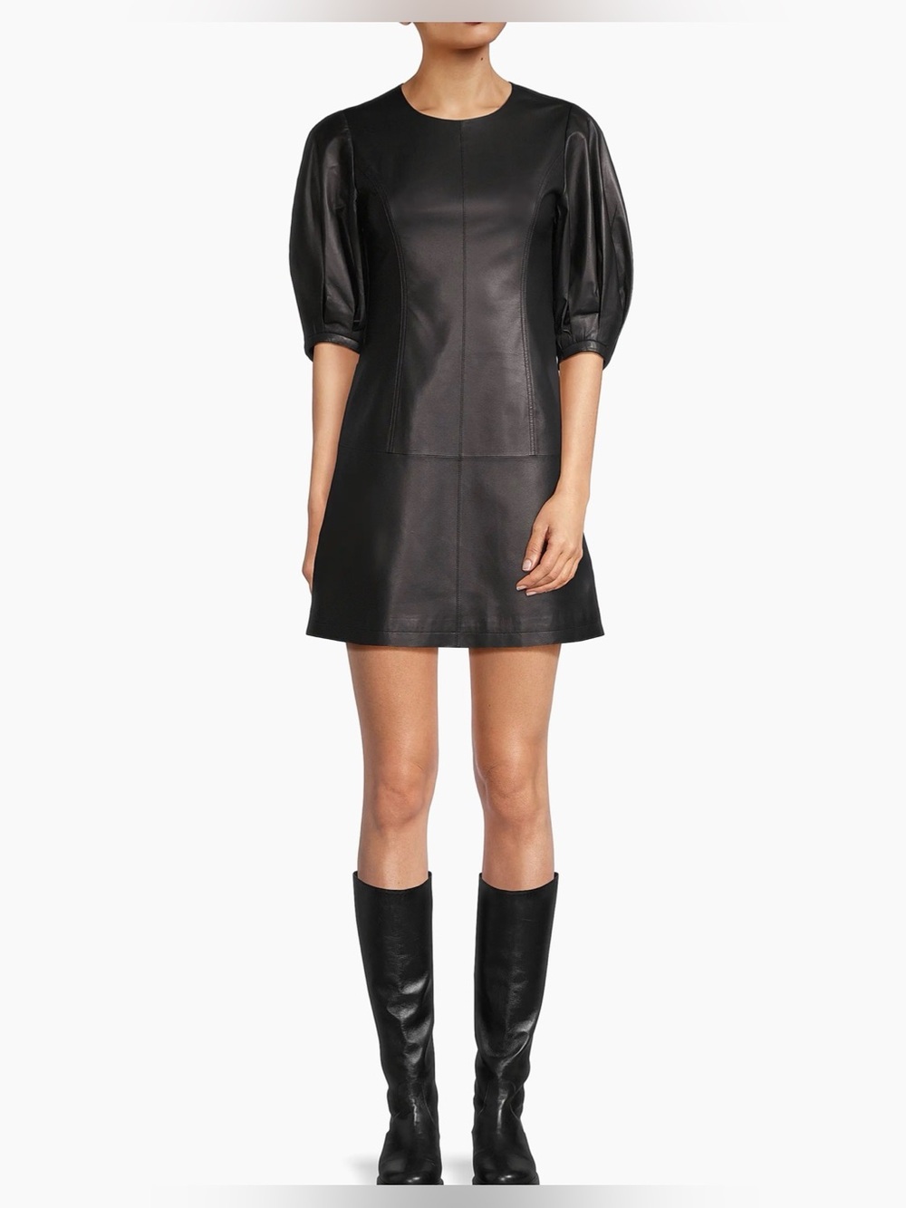 $1395 Jason Wu Leather Puff-Sleeve Minidress Size 0